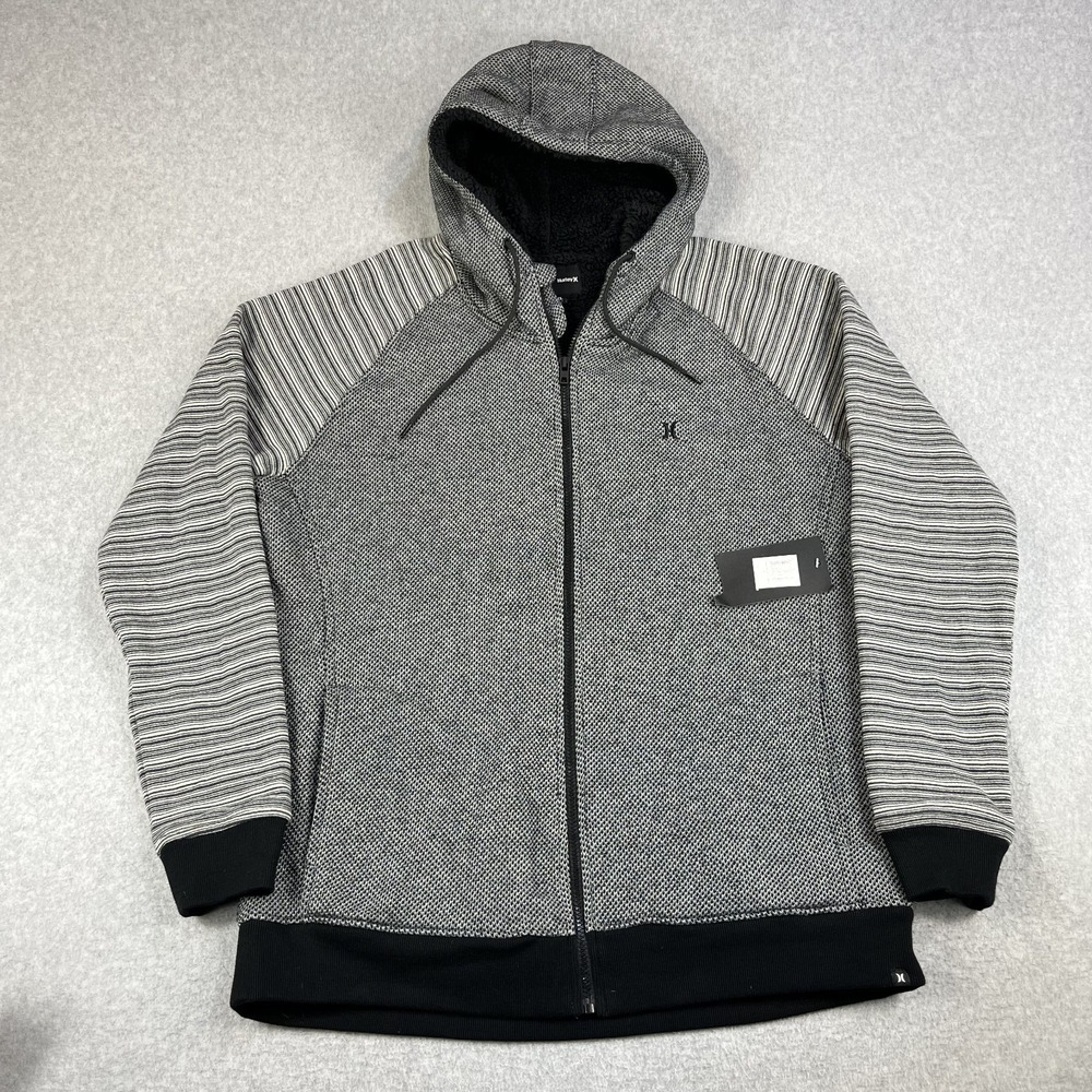 Hurley Hoodie Mens XL Sherpa Lined Full Zip Insulated Skate Surf Jacket Grey
